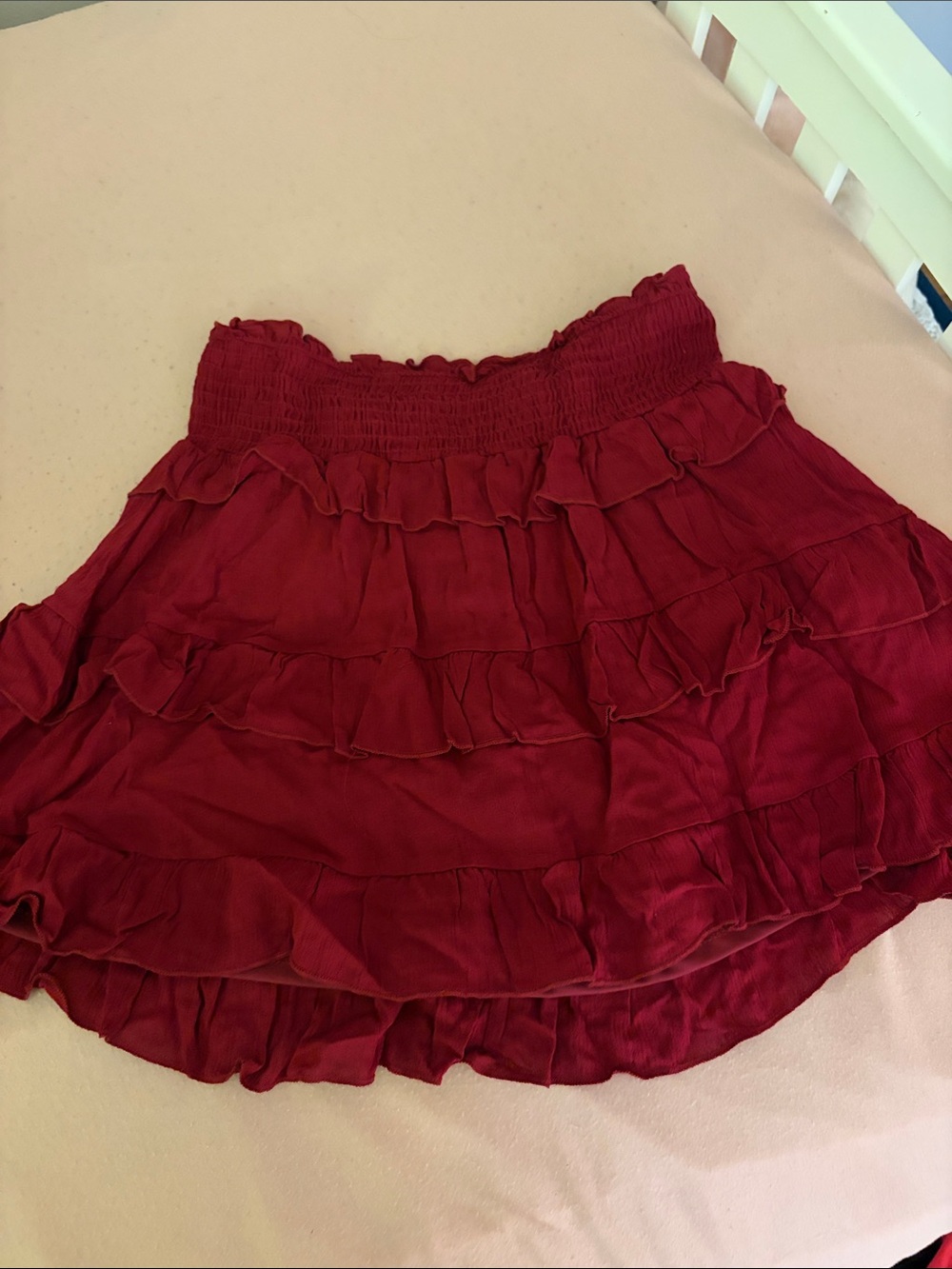 Altar'd State Burgundy Ruffled Smocked Mini Skirt
